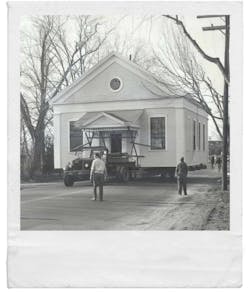 Moving the historic building to its new location in 1962.