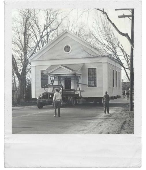 Moving the historic building to its new location in 1962.