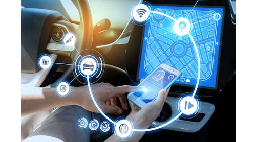 A driver connects their smartphone to their vehicle Bluetooth. Connected vehicle data has become the point of contention between OEMs and the automotive aftermarket.