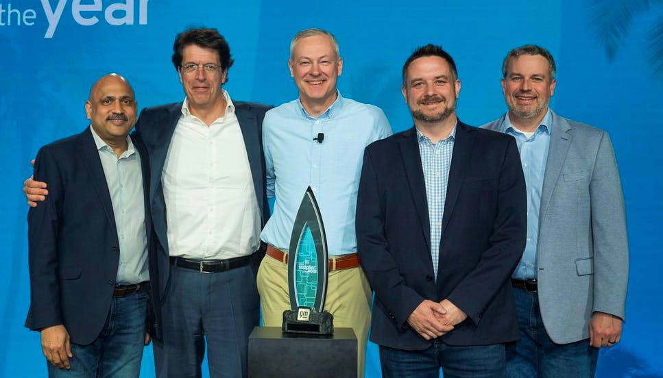 From left: Pratik Shah, Schaeffler Key Account Manager; Klaus Rosenfeld, Schaeffler CEO; Peter Layer, GM Purchasing, Executive Director of Chassis Propulsion Structures; Jon Jameson, Schaeffler Sr. Vice President Global Key Account Manager; Allen Pervo, Schaeffler Key Account Manager.