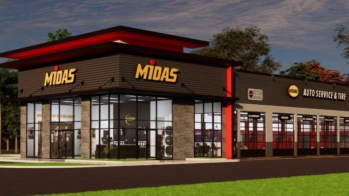 Contemporary Industrial, shown here, is one of the two styles that Midas is rolling out to shops.