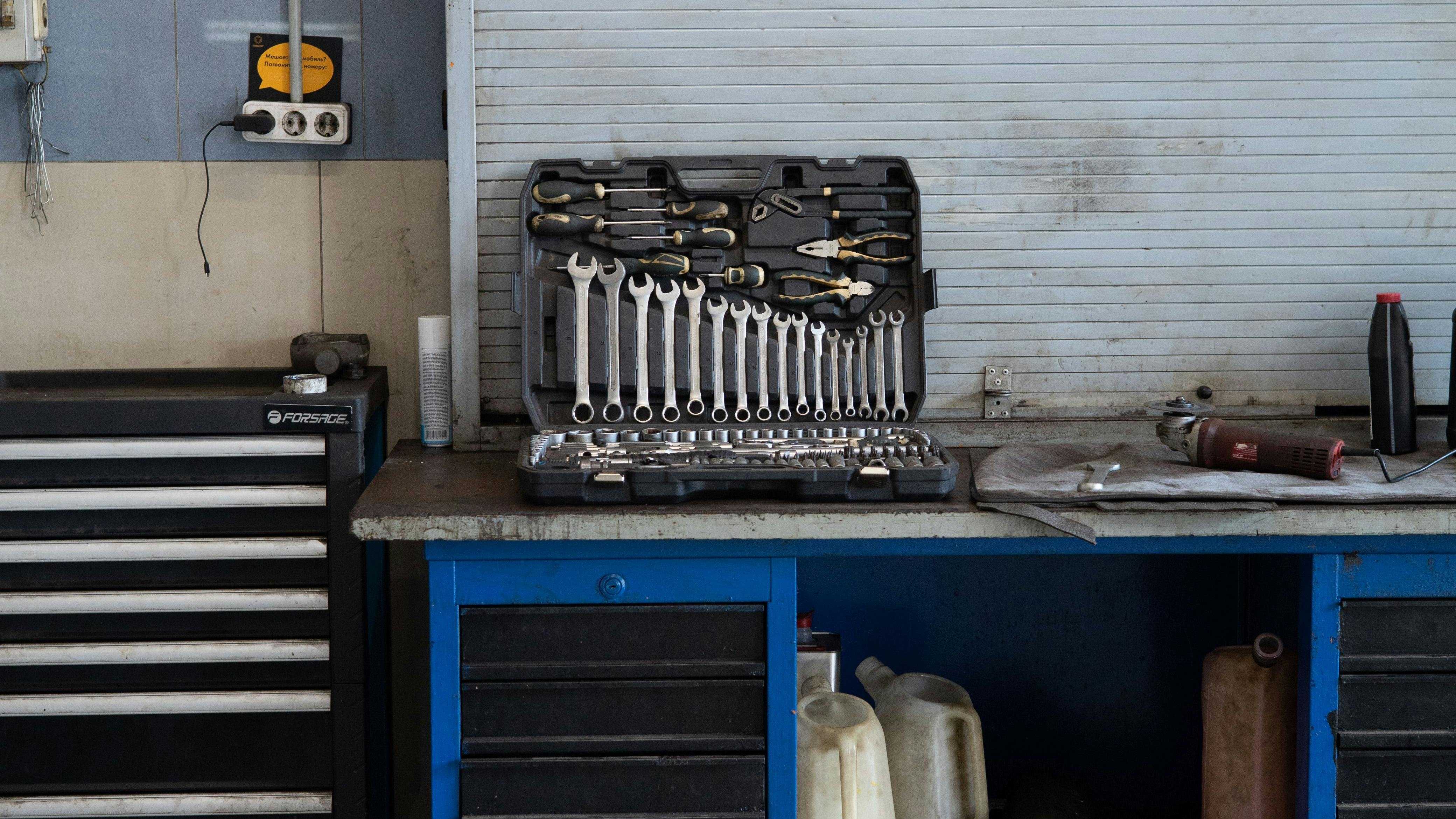 a tool case sits open on a work bench