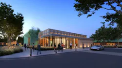 A rendering of the front of a new academic facility.